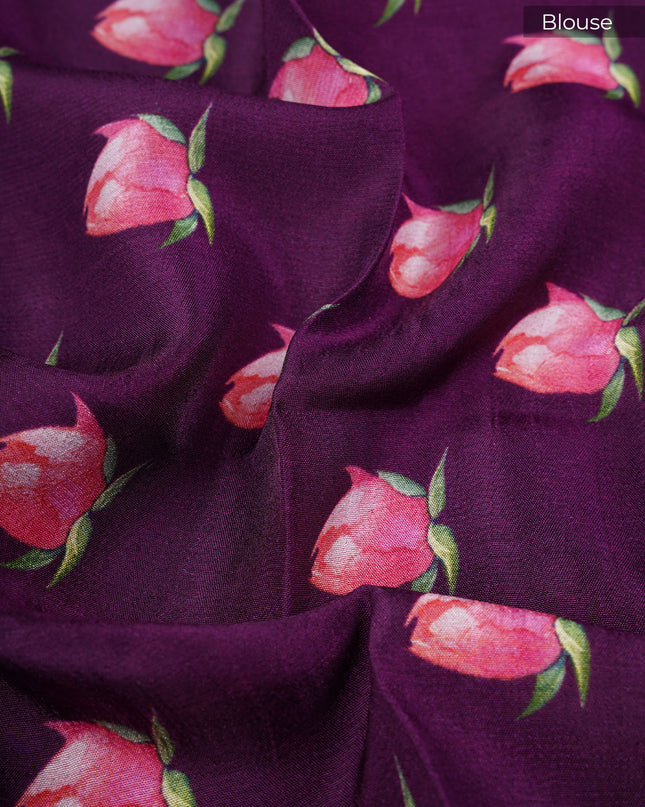 Binny Crepe Saree Floral Print With contrast Border - Baby Pink