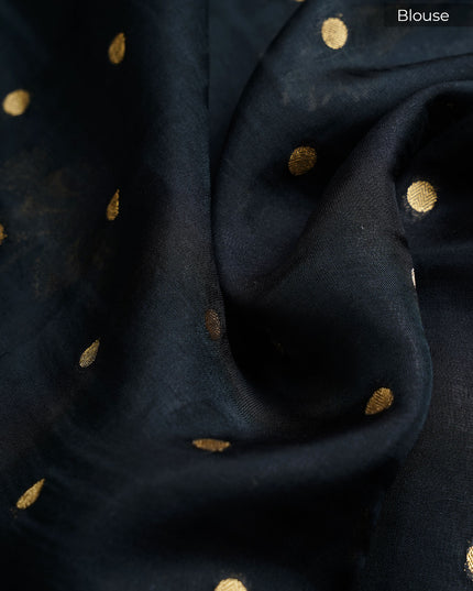 Kora Organza Silk Saree With Golden Silver Butties Satin Border - Black