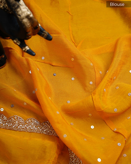 Russian Silk Saree with All Over Sequence Work and scallop border - Yellow