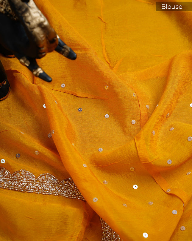 Russian Silk Saree with All Over Sequence Work and scallop border - Yellow