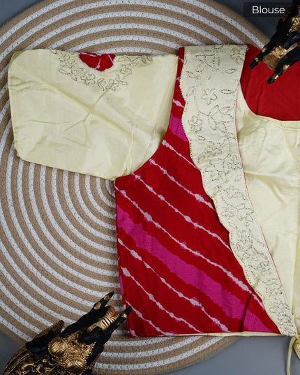 Russian Silk saree with Kardhana and applique Work with Scallop Border - L Yellow