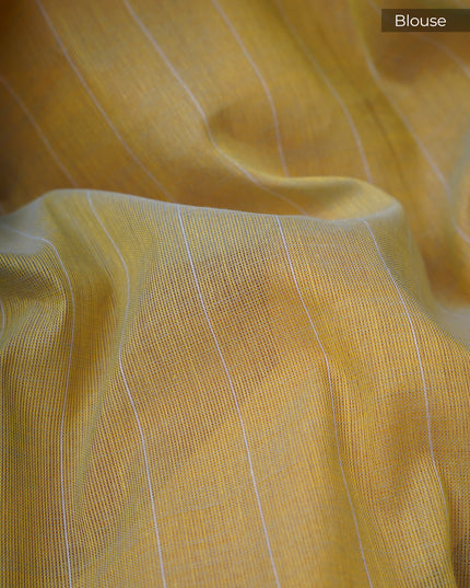 Handloom Cotton Saree With Thread Embroidery Butties Border - Mustered