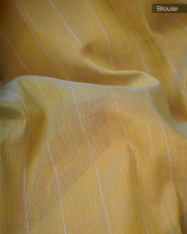 Handloom Cotton Saree With Thread Embroidery Butties Border - Mustered