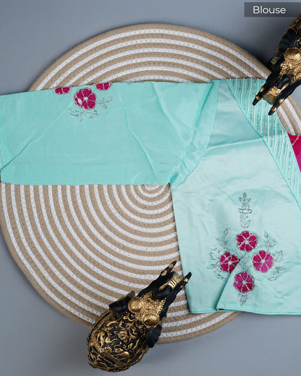 Russian Silk saree with Kardhana and applique Work with Scallop Border - Sea Green