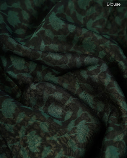 Muslin Silk Saree with Antique Zari Border- Bottle Green