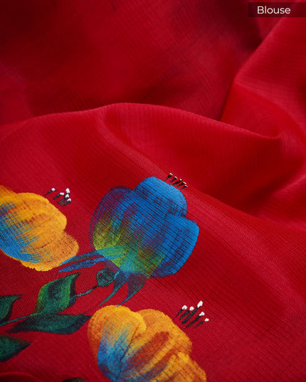 Mangalagiri Silk Saree With Hand Painting - Yellow