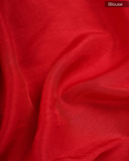 Banaras Silk Saree With Golden Stripes Work Lace Border - Red