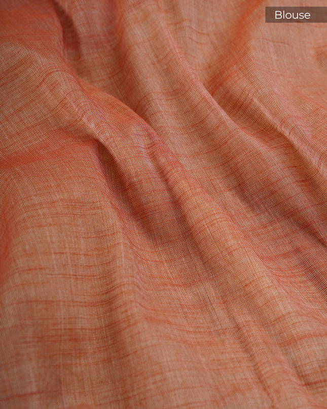 Handloom Cotton Saree With Thread Embroidery Butties Border - Tan