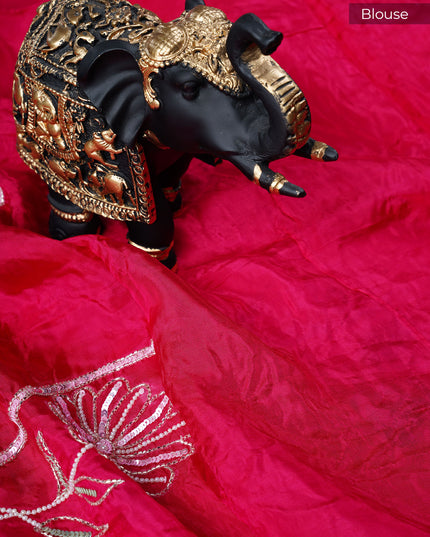 Italian Crape Saree with floral print and Kardana  Pearl Work With Scallop Border - Pink