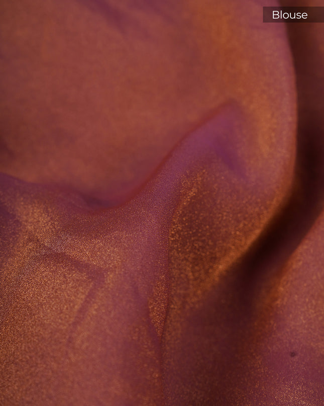 Tissue Georgette all Over Chicken Kari Work with Scallop Border - Light Maroon