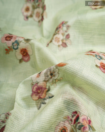 Kota cotton Saree with Floral Print - L Green