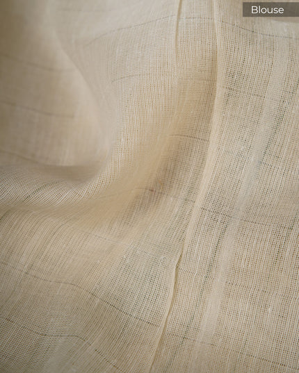 Mul cotton saree with stripes and contrast border - Off White