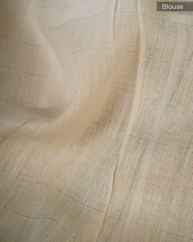 Mul cotton saree with stripes and contrast border - Off White