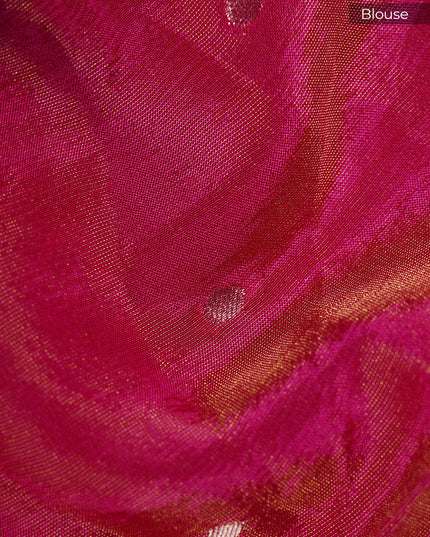 Dual Shade Chinon Saree With Gold Butties With All Over Gold Zari Waving -  Orange & Pink