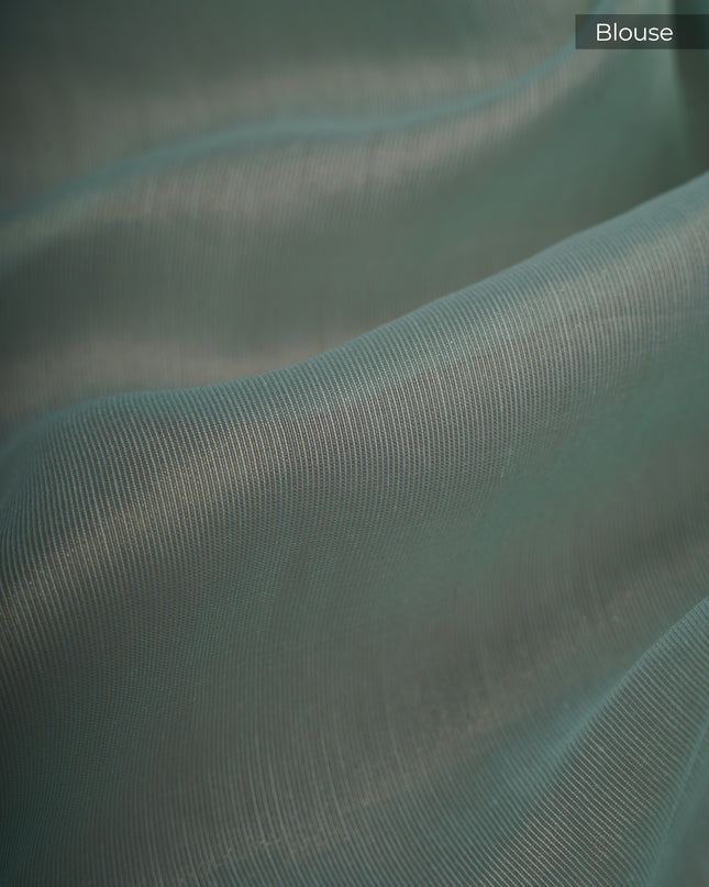 Jute Linen Tissue Pearl Work Buttis With Border - Mint Blue