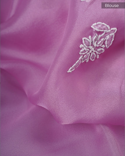 Soft Tissue Organza Silk with Kantha Work Lace Border - Lavender