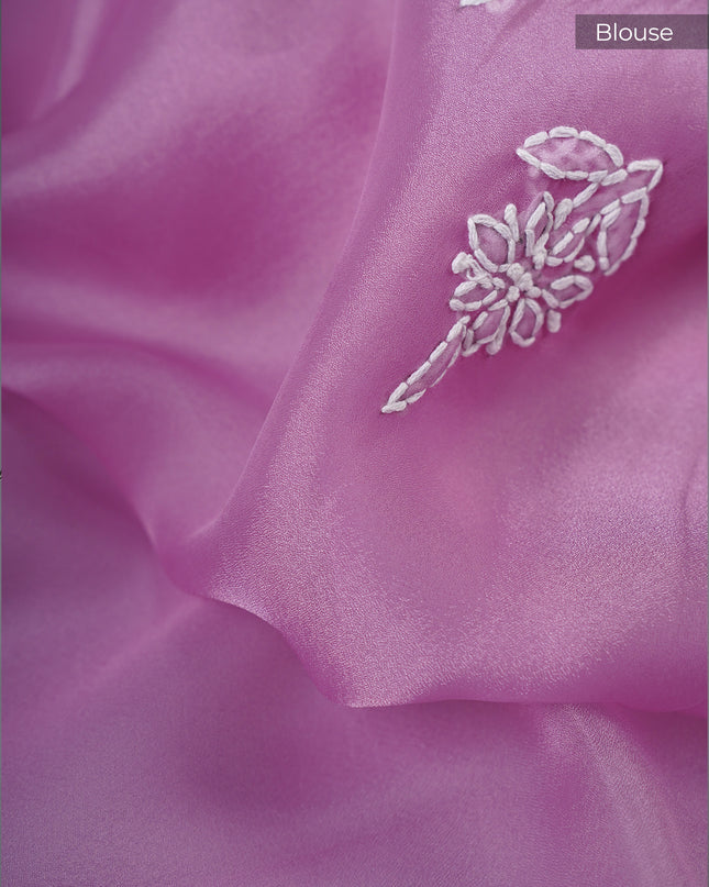 Soft Tissue Organza Silk with Kantha Work Lace Border - Lavender