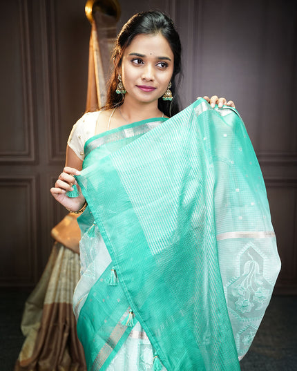 Silk Kota Saree With Golden Butties & Border - Light Blue