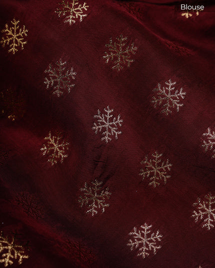 Banaras Silk Saree With Gold & Silver Zari Buttis and Border - Rust