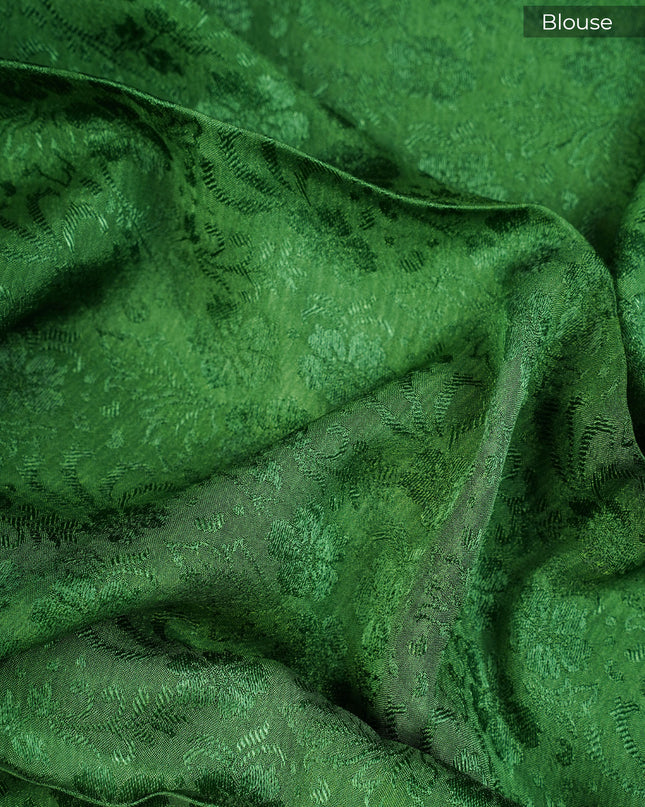 Binny Crepe Floral Print with Golden Zari Border- Green