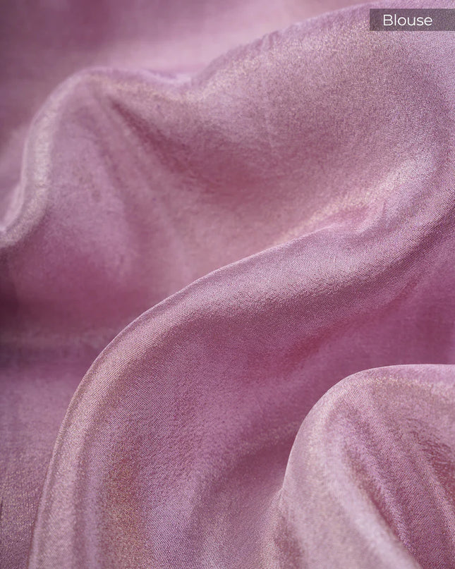 Tissue Banaras Silk Allover Self Weaving With Light Gold Zari Border - Lavender