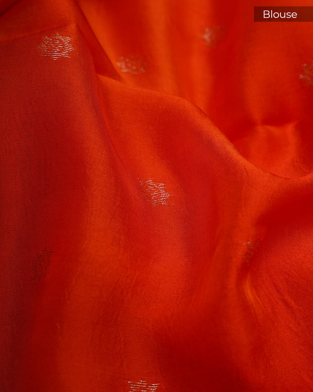 Munga Silk Saree With Gold Zari Border -  Orange