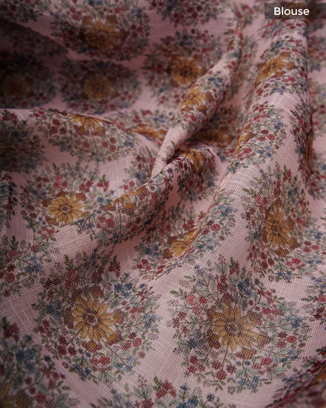 Tissue linen saree with floral Butties And Dori work With scallop border - Baby Pink