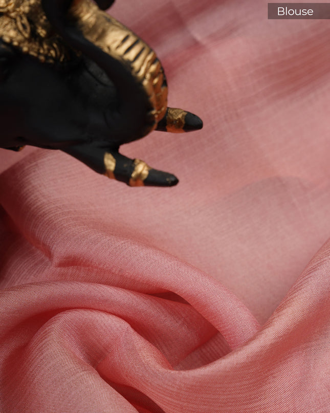 Kota Silk Saree with Gold and Silver Butties and Satin Border - Peach