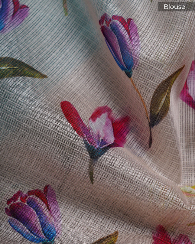 Kota Silk Saree With Thread Work Butties Floral Border - SKY BLUE