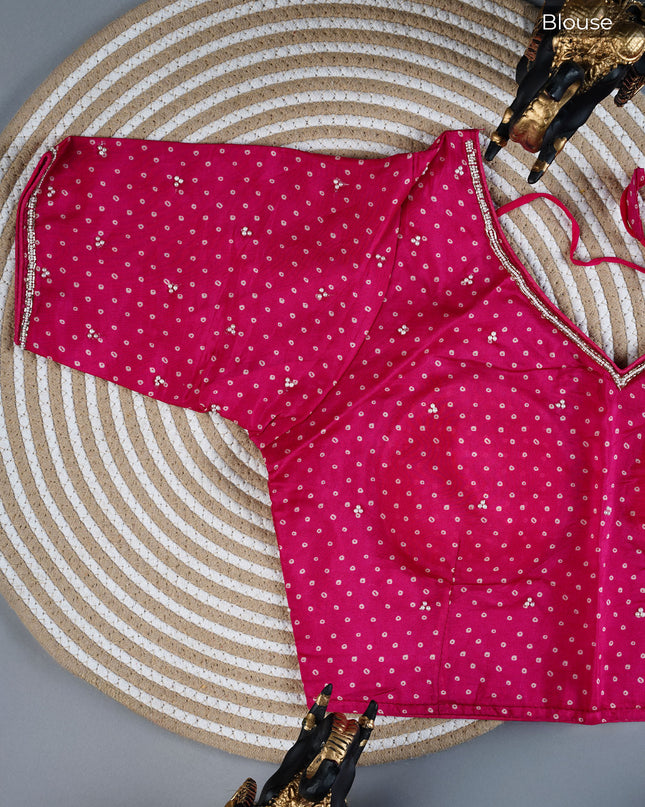 Russian crape saree with floral print and lace border  - Half White