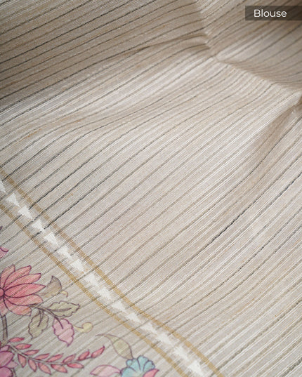 Tusser Silk Saree With Print Border - Brown