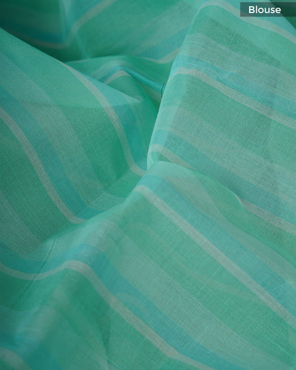 Cotton Handloom Saree with striped border  - Aqua Green