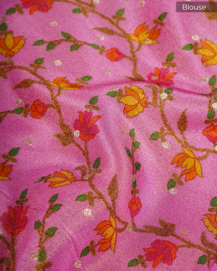 Tissue Crepe Saree with Golden Butties and Lace Border- Baby Pink