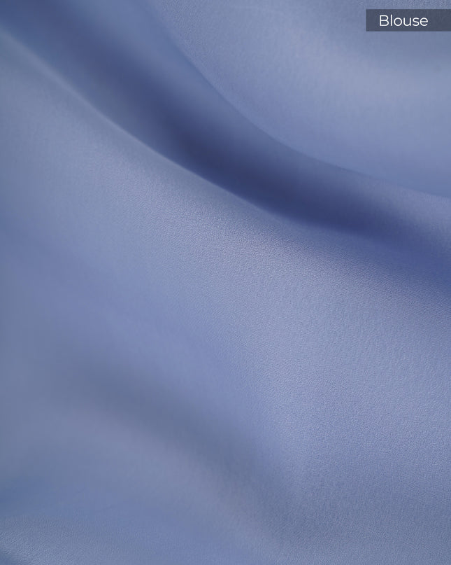 Soft Tissue Organza Silk with Kantha Work Lace Border - Sky Blue