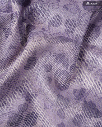 Tissue Kota Silk with Gold Butties and Contrast Floral Print Border- Lavender