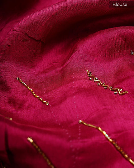 Crepe Saree With Floral Print Scallop Border Kardhana Sequence Work - Magenta
