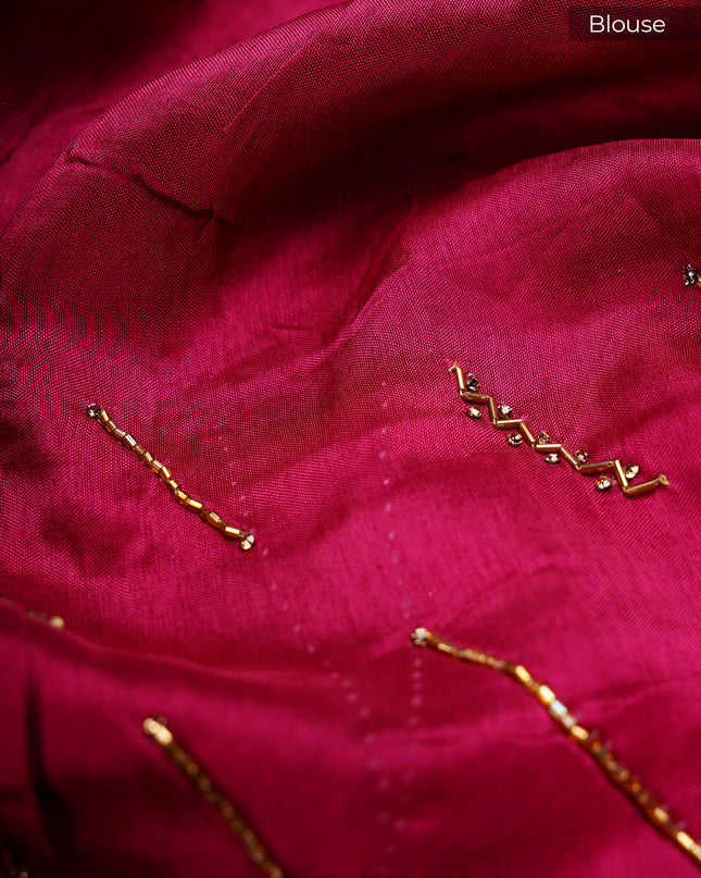 Crepe Saree With Floral Print Scallop Border Kardhana Sequence Work - Magenta
