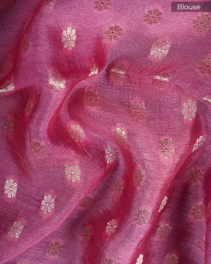 Chanderi Silk Saree With Golden Butties Contrast Border - Blue