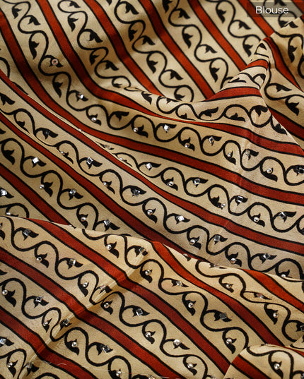 Crepe Saree With Multi Checks Scallop border With Kardhana Pearl Work - Multi Color