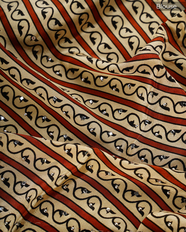 Crepe Saree With Multi Checks Scallop border With Kardhana Pearl Work - Multi Color