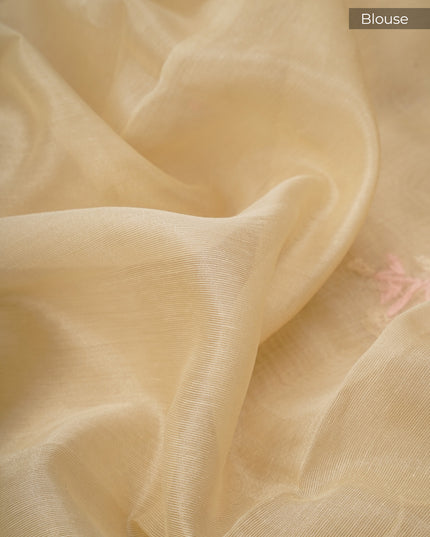 Tissue Linen Saree With Thread Knot Work Butties With Scallop Border - Beige