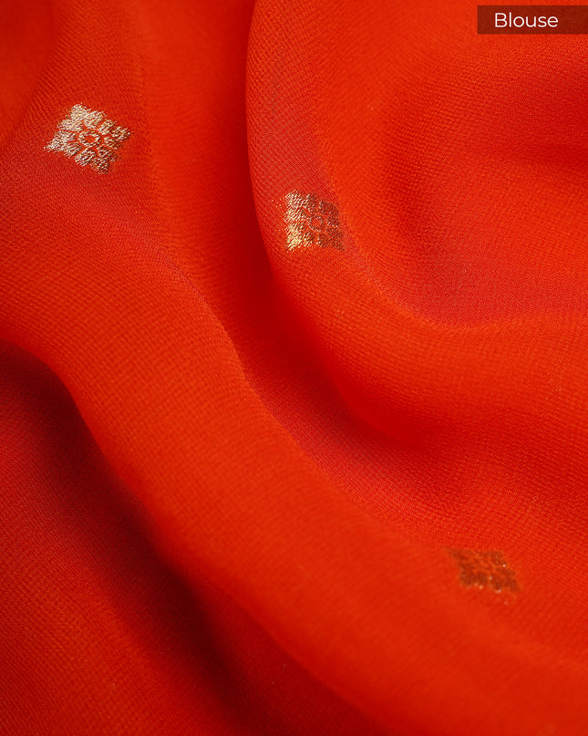 Kadi Georgette With Golden Butties Meenakari Border - Orange