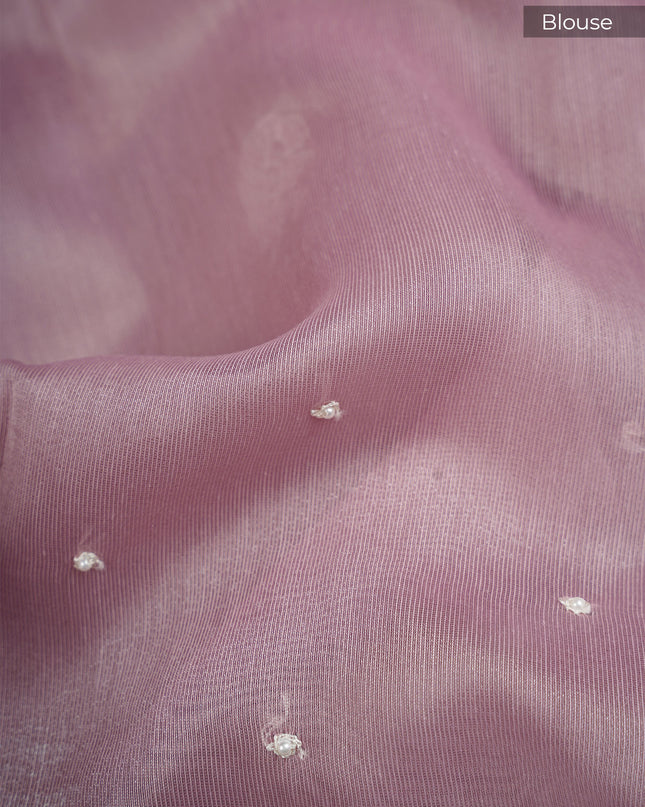 Tissue Linen Saree and Scallop Border and Peral Work -Light Lavender