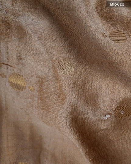 Chinon Saree with Floral Print Kardana Work Banaras Border - Beige