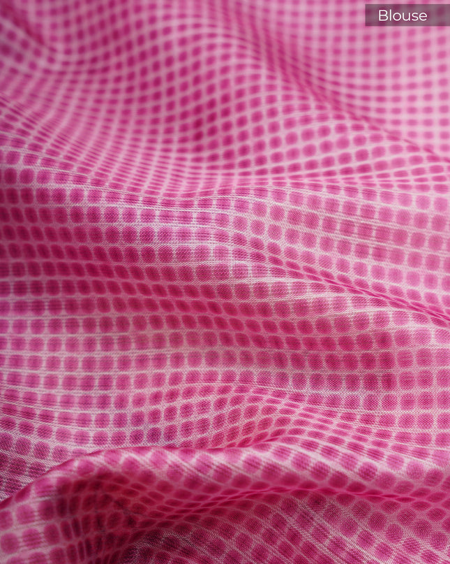 Kota Silk Saree with Digital Print and Contrast Border- Baby Pink