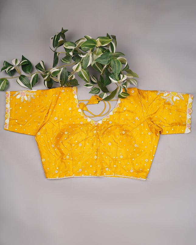 Chinnon Crape Polki Dots Printed with Pearl Work Border