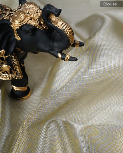 Tissue kota saree with thread work and silver border - Olive Green