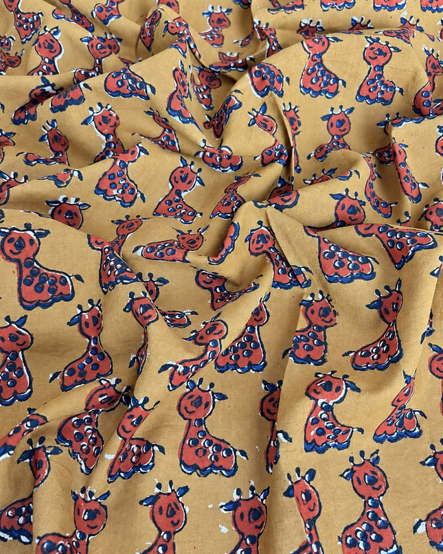Mul Cotton Saree with Hand Floral Print Border-  Rust