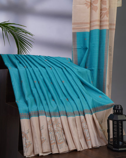 Semi Tusser Silk with Printed Contrast Border