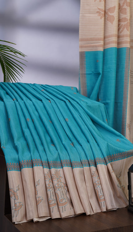 Semi Tusser Silk with Printed Contrast Border